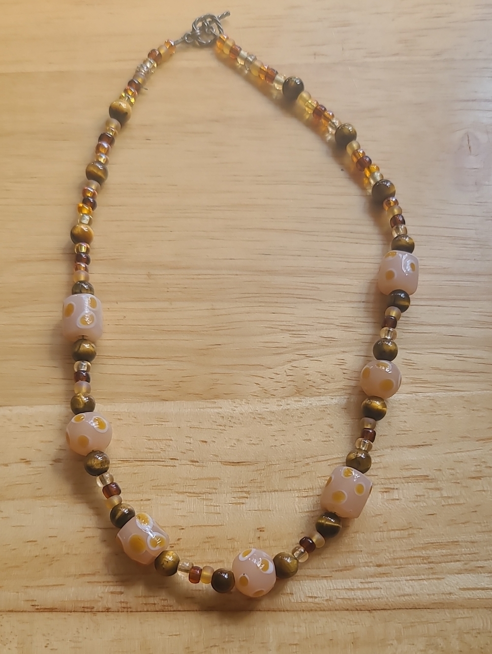 Handcrafted Peach and Gold Beaded Women’s Necklace